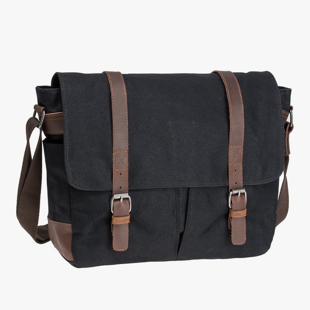 Canvas Satchel/Shoulder/Laptop Bag with Leather Straps